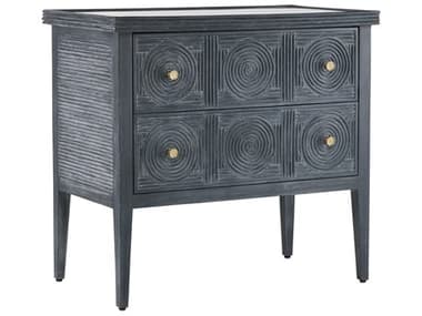 Currey & Company 32" Wide Vintage Navy Brushed Brass Clear Blue Mahogany Wood Accent Chest CY30000217