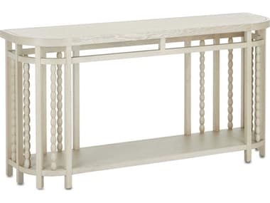 Currey & Company Norene 60" Demilune Wood Fog Gray Console Table CY30000225
