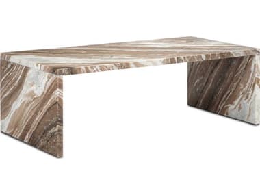 Currey & Company Ryan 47" Rectangular Marble Brown Natural Coffee Table CY30000232