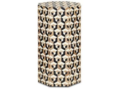 Currey & Company Geo Octagon Wood Natural White Black End Table CY30000239