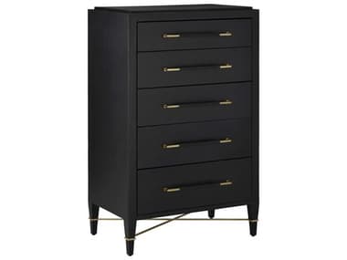 Currey & Company Verona Lacquered Black Linen Five-Drawer Chest of Drawers CY30000248