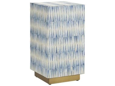 Currey & Company Square Wood Blue White Brushed Brass End Table CY30000253