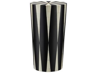 Currey & Company Lenzi Round Wood White Black Brass End Table CY30000255