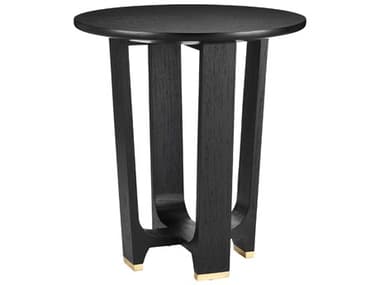 Currey & Company Blake Round Wood Matte Caviar Black Polished Brass End Table CY30000259