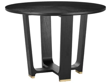Currey & Company Blake 42" Round Wood Matte Caviar Black Polished Brass Dining Table CY30000260