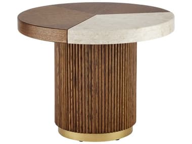 Currey & Company Dakota 23" Round Wood Morel Brown Natural Polished Brass Coffee Table CY30000262