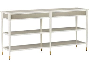 Currey & Company Aster 67" Rectangular Wood Off White Fog Polished Brass Console Table CY30000263
