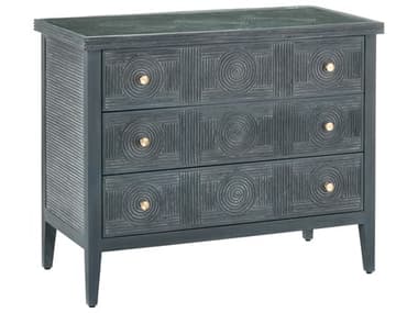 Currey & Company Santos 38'' Wide Vintage Navy Brass Clear Blue Rattan Accent Chest CY30000291