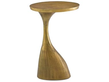 Currey & Company 13" Oval Metal Antique Brass End Table CY40000074