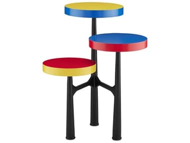 Currey & Company Mister M 25" Round Wood Red Blue Yellow Black End Table CY40000133