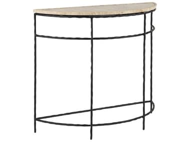 Currey & Company Boyles 36" Demilune Stone Natural Black Console Table CY40000138