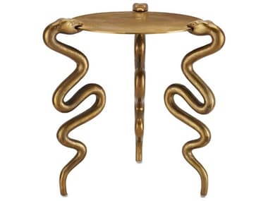 Currey &amp; Company Serpent Round Metal Antique Brass End Table CY40000140