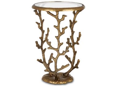 Currey &amp; Company 14&quot; Round Glass Antique Brass Clear End Table CY40000141