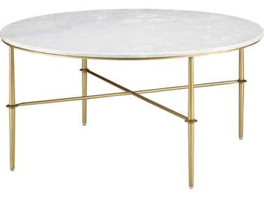 Currey & Company Kira 35" Round Marble White antique Brass Coffee Table CY40000145