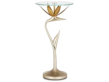 Currey & Company Paradiso 12" Round Glass Contemporary Silver Leaf Gold Clear End Table CY40000147