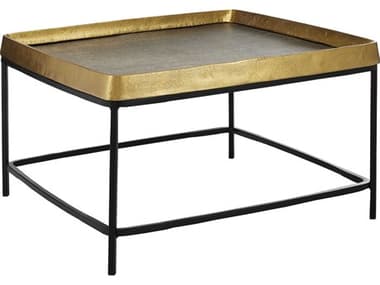 Currey & Company Tanay 30" Square Metal Antique Brass Graphite Black Coffee Table CY40000151