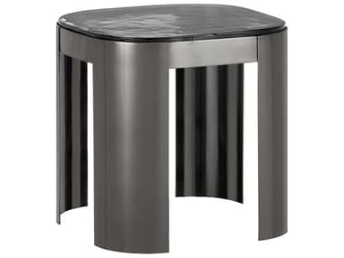 Currey & Company Sev 16" Square Glass Graphite Clear End Table CY40000160