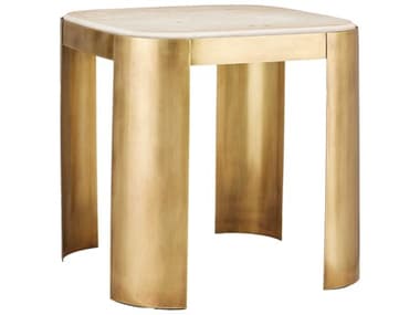 Currey & Company Sev 19" Square Stone Natural Gold End Table CY40000161