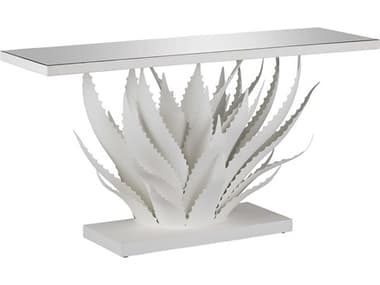Currey & Company Agave 60" Rectangular Glass Gesso White Mirror Console Table CY40000168