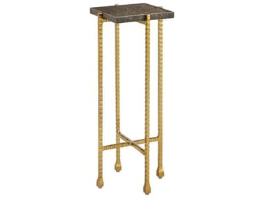 Currey & Company Flying 9" Square Stone Natural Gold End Table CY40000171