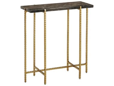 Currey & Company Flying 22" Rectangular Stone Natural Gold End Table CY40000172