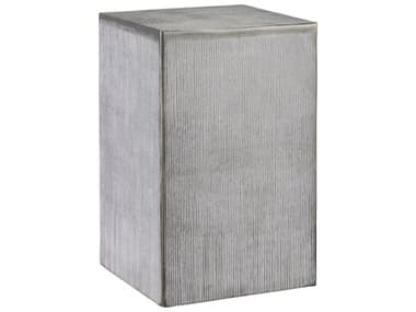 Currey & Company Robles 14" Square Metal Graphite White Patina End Table CY40000176