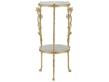 Currey & Company Fiore 17" Round Marble Polished Brass Natural End Table CY40000178