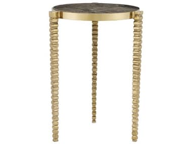 Currey & Company Corrado 14" Round Marble Polished Brass Natural End Table CY40000180