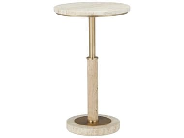 Currey & Company Miles 14" Round Stone Natural Polished Brass End Table CY40000183