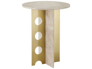 Currey & Company Selene 18" Round Marble Natural Polished Brass End Table CY40000186