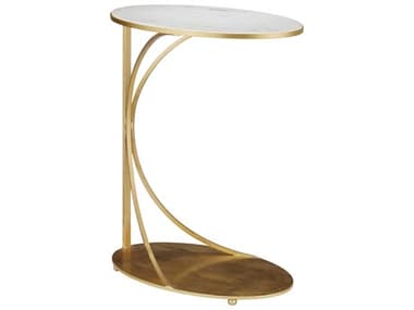 Currey & Company Orla Oval Marble Gold Leaf Natural End Table CY40000193