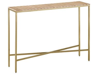 Currey & Company Dezi Rectangular Stone Natural Brass Console Table CY40000204