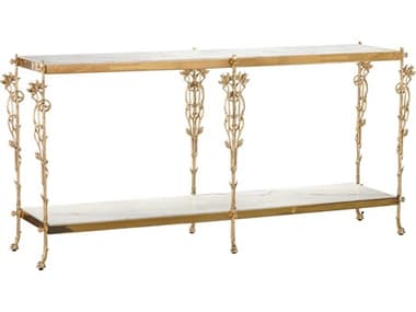 Currey & Company Fiore Rectangular Marble Polished Brass Console Table CY40000205