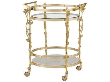 Currey & Company Fiore Glass Polished Brass Bar Cart CY40000206