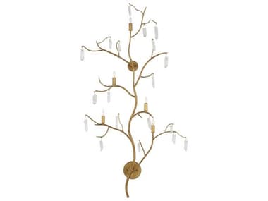 Currey & Company Forest 5-Light Washed Lucerne Gold natural Crystal Wall Sconce CY50000014