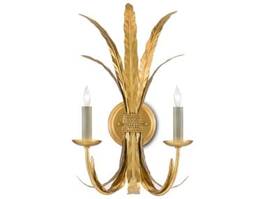 Currey &amp; Company Bette 19&quot; Tall 2-Light Grecian Gold Leaf Wall Sconce CY50000188