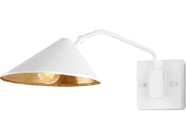 Currey & Company Serpa 6" Tall 1-Light Gesso White Contemporary Gold Leaf Wall Sconce CY50000205