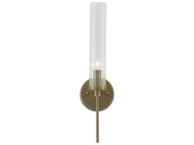 Currey & Company Bellings 18" Tall 1-Light Antique Brass Clear Glass Wall Sconce CY58000004