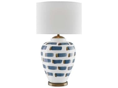 Currey & Company Brushstroke White blue antique Brass Table Lamp CY60000019