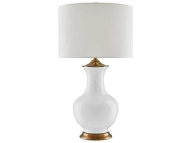 Currey & Company Lilou Edison Bulb Buffet/Table White Antique Brass Buffet Lamp with Off Shantung Shade CY60000020