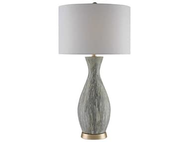 Currey & Company Rana Edison Bulb Buffet/Table Light Green Silver Buffet Lamp with Blanco Linen Shade CY60000049