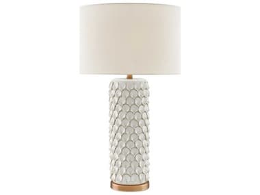 Currey & Company Calla Lily Edison Bulb Buffet/Table Cream Antique Brass Off White Buffet Lamp with Eggshell Shantung Shade CY60000067