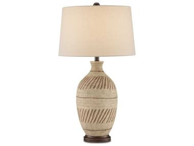Currey & Company Faiyum Tan Brown Hand-Rubbed Bronze Edison Bulb Buffet/Table Buffet Lamp with Flax Linen Shade CY60000088