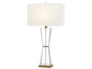 Currey & Company Laelia Crystal Clear Antique Brass Off White Shantung Buffet Lamp CY60000210