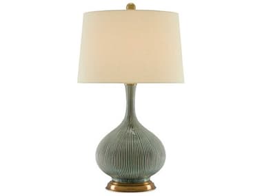 Currey & Company Cait Grass Green Antique Brass Tan Sand Linen Buffet Lamp CY60000218