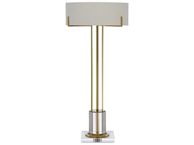 Currey & Company Winsland Crystal LED Polished Brass Clear Off White Shantung Buffet Lamp CY60000355