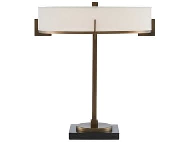 Currey & Company Jacobi Antique Brass Black Off White Shantung Table Lamp CY60000438