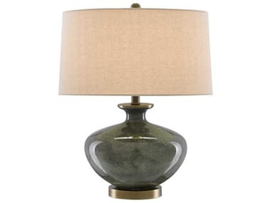 Currey & Company Greenlea Glass Dark Gray Moss Green Antique Brass Table Lamp CY60000601