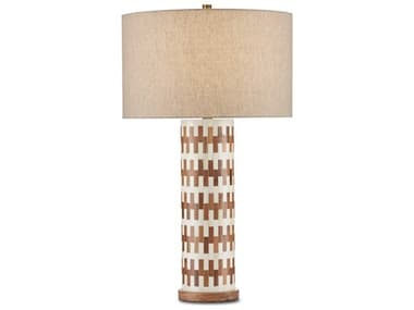 Currey & Company Tia 1-Light White natural antique Brass Natural Linen Brown Table Lamp CY60000824