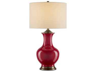 Currey & Company Lilou 1-Light Red antique Brass Eggshell Shantung Table Lamp CY60000840